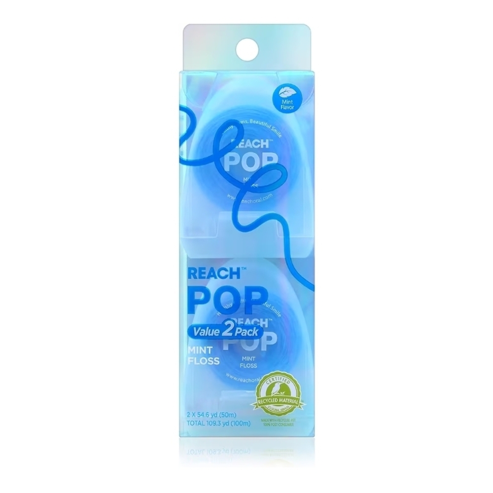 REACH POP Dental Floss, Mint, Plaque Remover for Teeth, Shred Resistant, Vegan